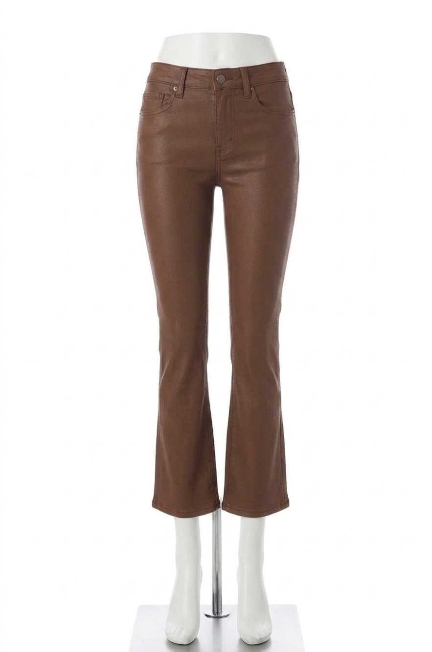 NEW PAIGE cindy straight jeans in cognac luxe coating